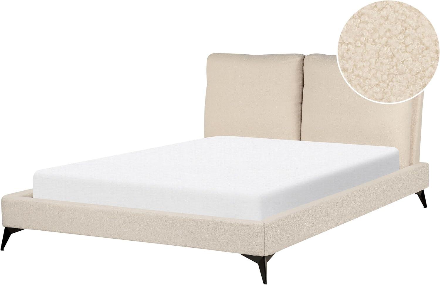 Bett mit Lattenrost MELLE 140 x 200 cm Bouclé Helles Beige Bild 1