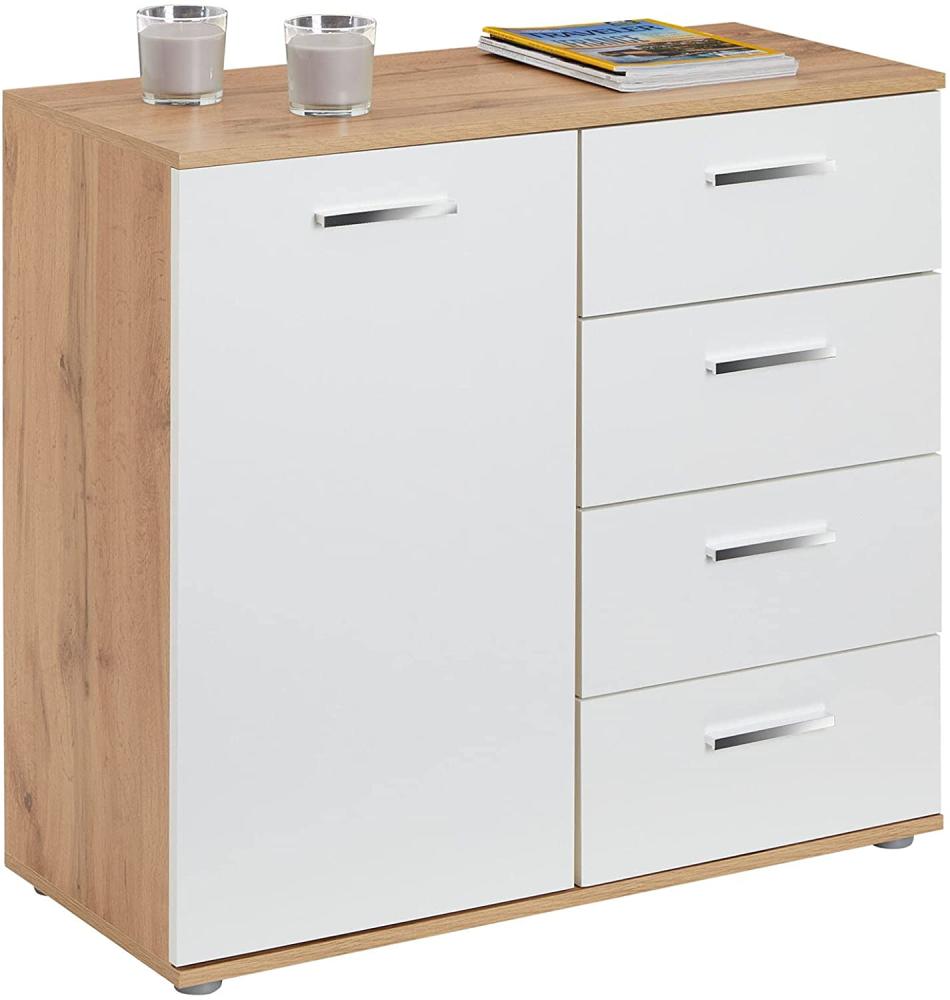 CARO-Möbel Kommode Sideboard Schrank Chicago in Wotan Eiche/weiß, mit 1 Tür und 4 Schubladen Highboard Bild 1