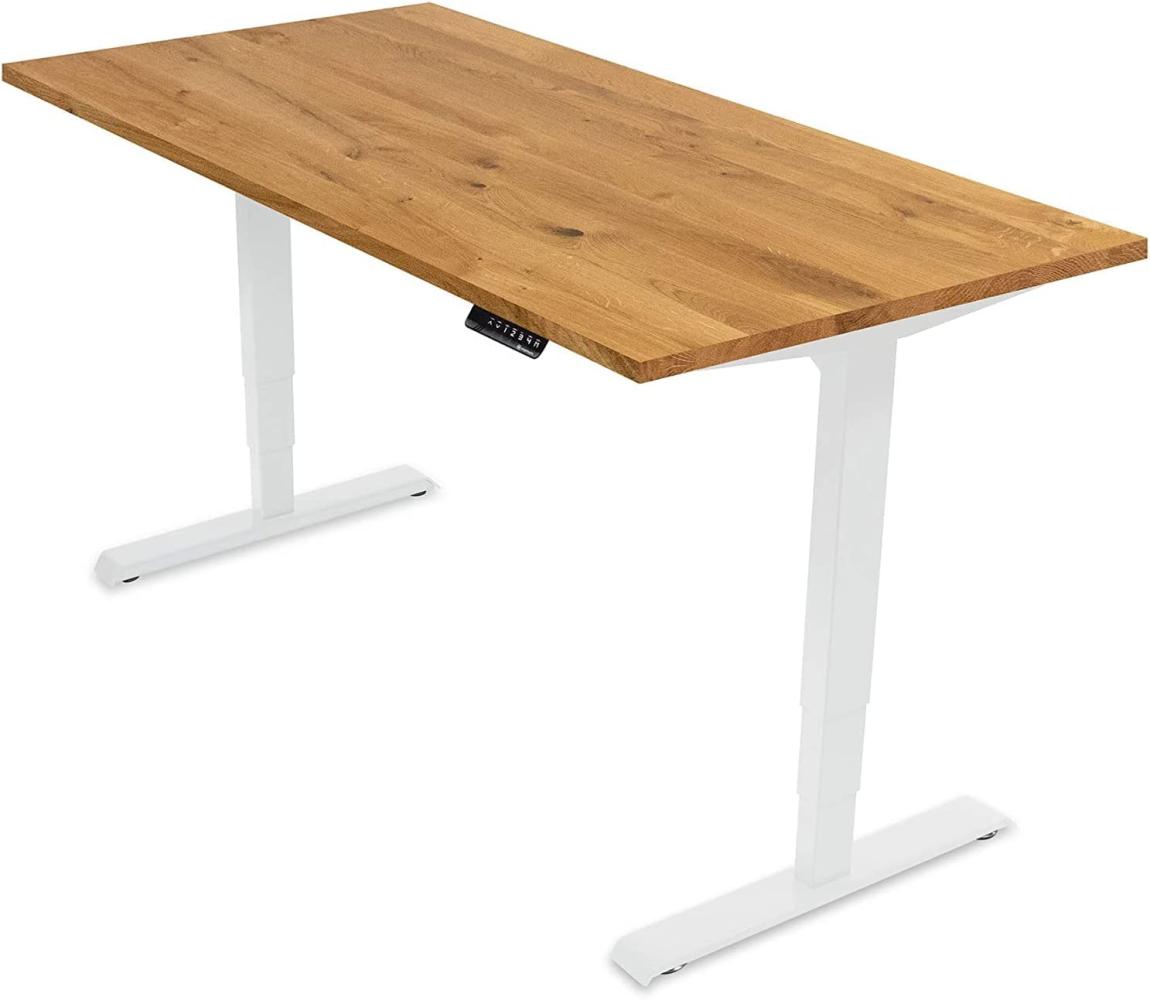 Ergotopia® Elektrisch höhenverstellbarer Schreibtisch | 5 Jahre Garantie | Ergonomischer Steh-Sitz Tisch + Memory Funktion | Weniger Schmerzen, mehr Produktivität (120x80 cm, W, Echtholz Eiche) Bild 1
