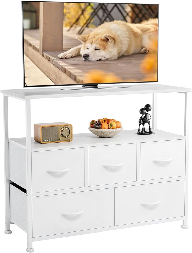 DUMOS Kommode mit Schubladen - kommoden & Sideboards für Schlafzimmer Geeignet, Komodenschrank mit 5 Schubladen, TV-Schrank mit Stabilem Stahlrahmen, Ideal für Schlafzimmer, Wohnzimmer (Weiß) Bild 1