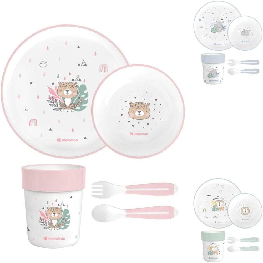 Kikkaboo Kindergeschirr Set Savanna 5-teilig Tiermotiv, Schale, Teller, Besteck pink Bild 1