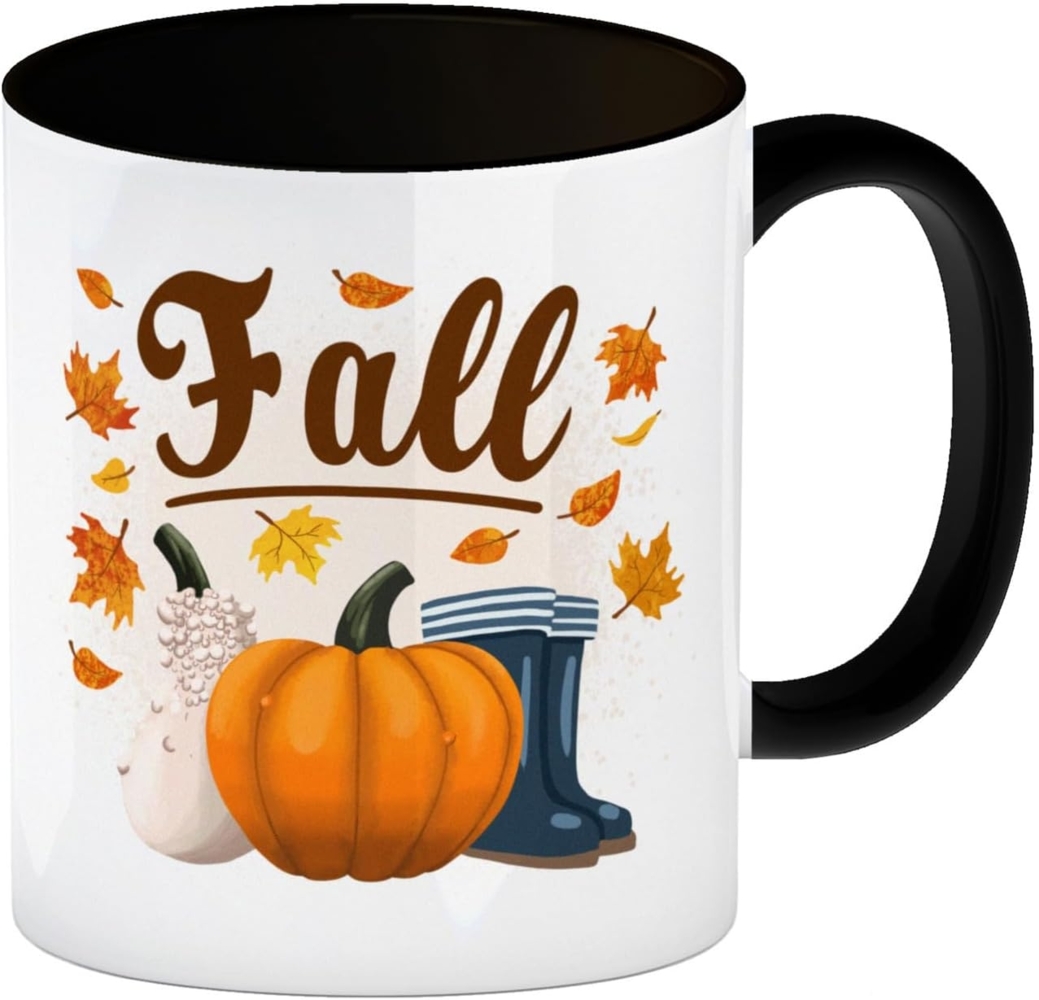 speecheese Tasse Fall Jahreszeit Herbst Kaffeebecher Schwarz mit Kürbis und Laub Bild 1