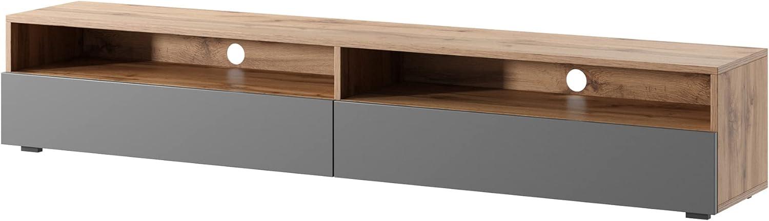 Selsey REDNAW - TV-Schrank/modernes TV-Board für Wohnzimmer, stehend/hängend, 180 cm breit (Wotan Eiche Matt/Grau Hochglanz ohne LED) Bild 1