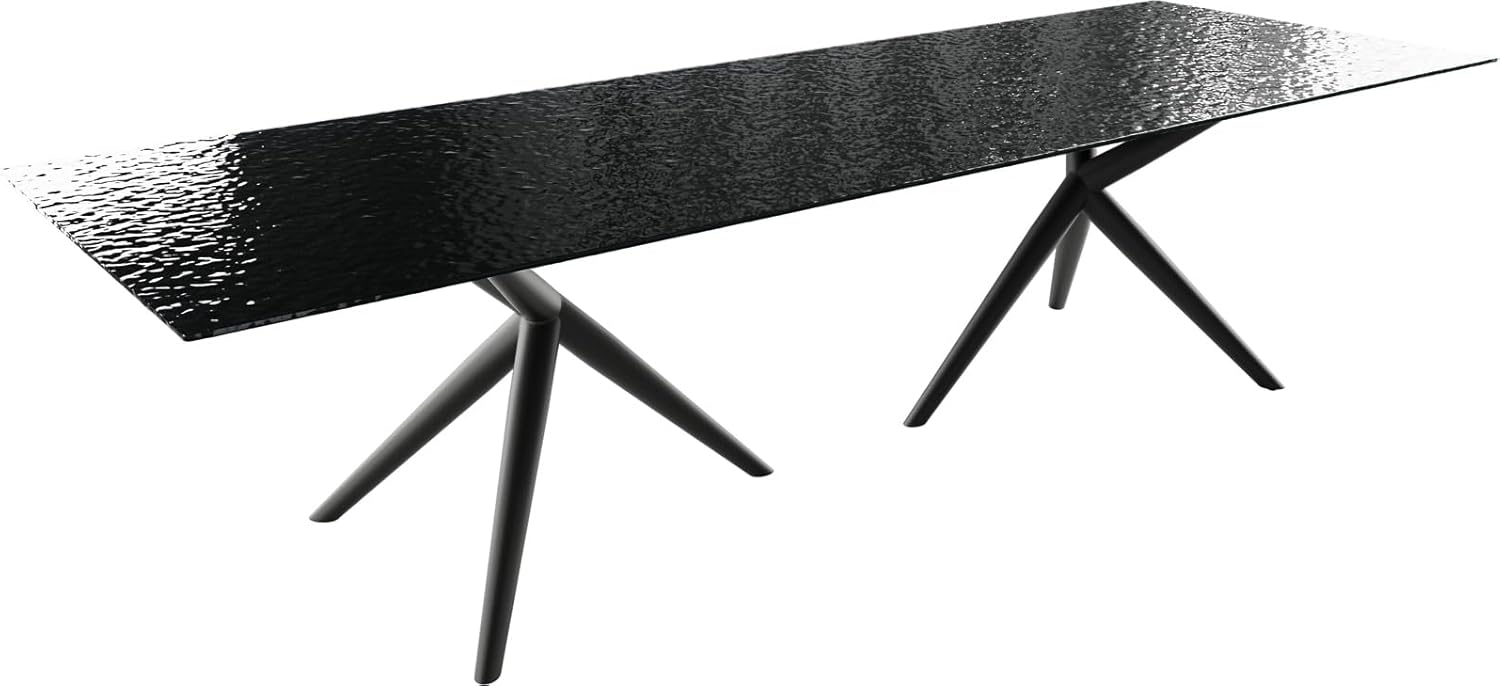 Esstisch Edge 300x100 Reliefglas Rauchschwarz 3D-Design Estelar rund Metall Schwarz Bild 1