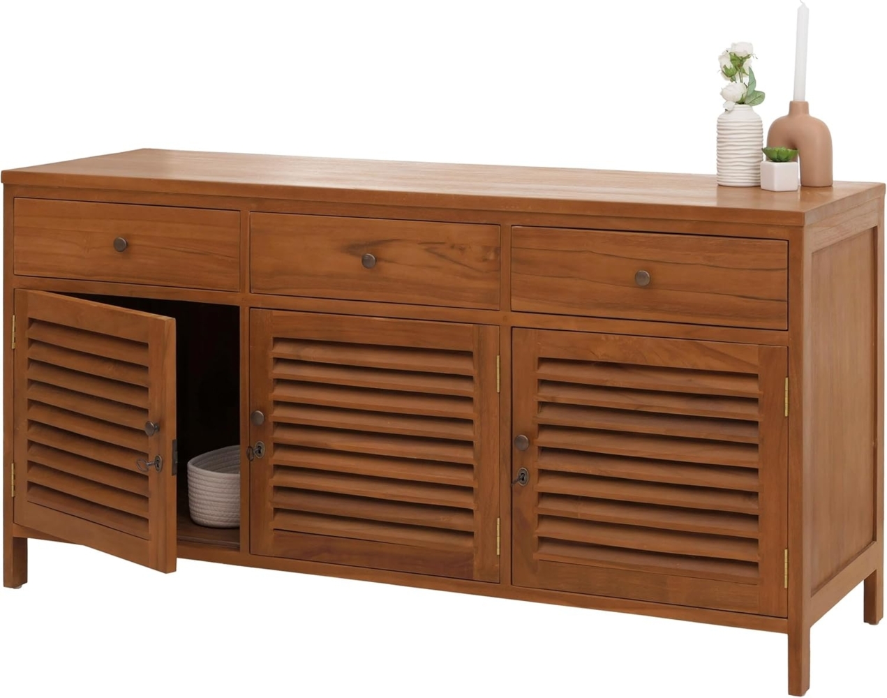 Teak-Badezimmerkommode HWC-M90, Badschrank Waschtisch, hochwertiges B-Grade-Teak (Kernholz, 20-30 Jahre), 81 x 155 x 50 cm Bild 1