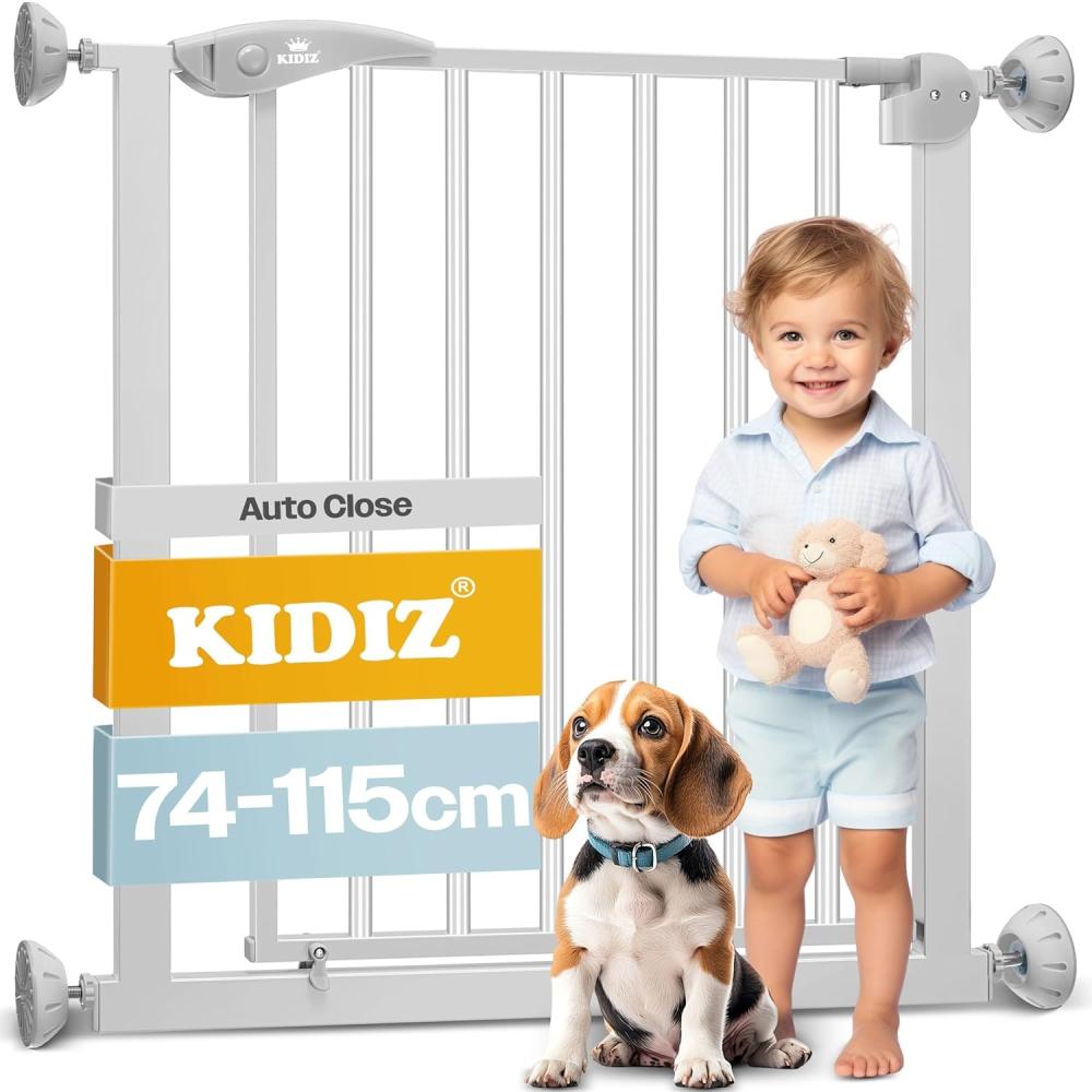 KIDIZ® Türschutzgitter Absperrgitter Treppengitter Kindergitter | Gitter Haustier | ohne Bohren | beidseitig schwenkbar, Farbe: Grau, Größe: 74-87 cm Bild 1