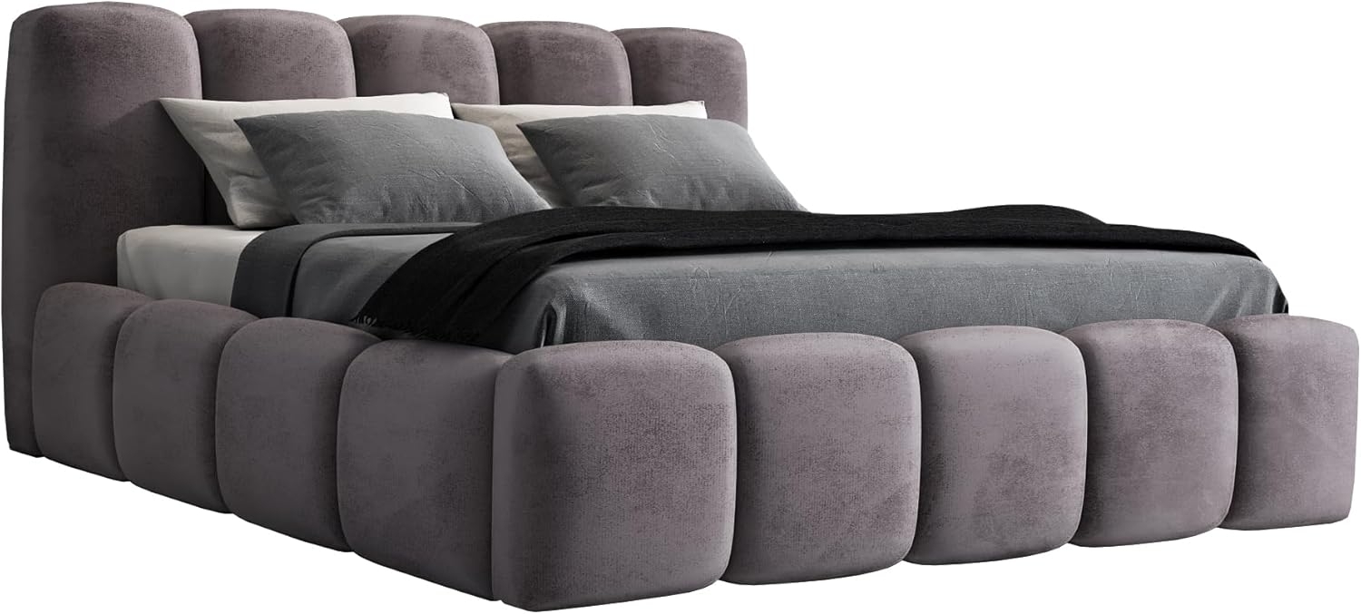 A&J MöbelLand 'Sonic' Polsterbett, Polyester, Grau, 90 x 200, mit Matratze, mit Lattenrost, mit Bettkasten Bild 1