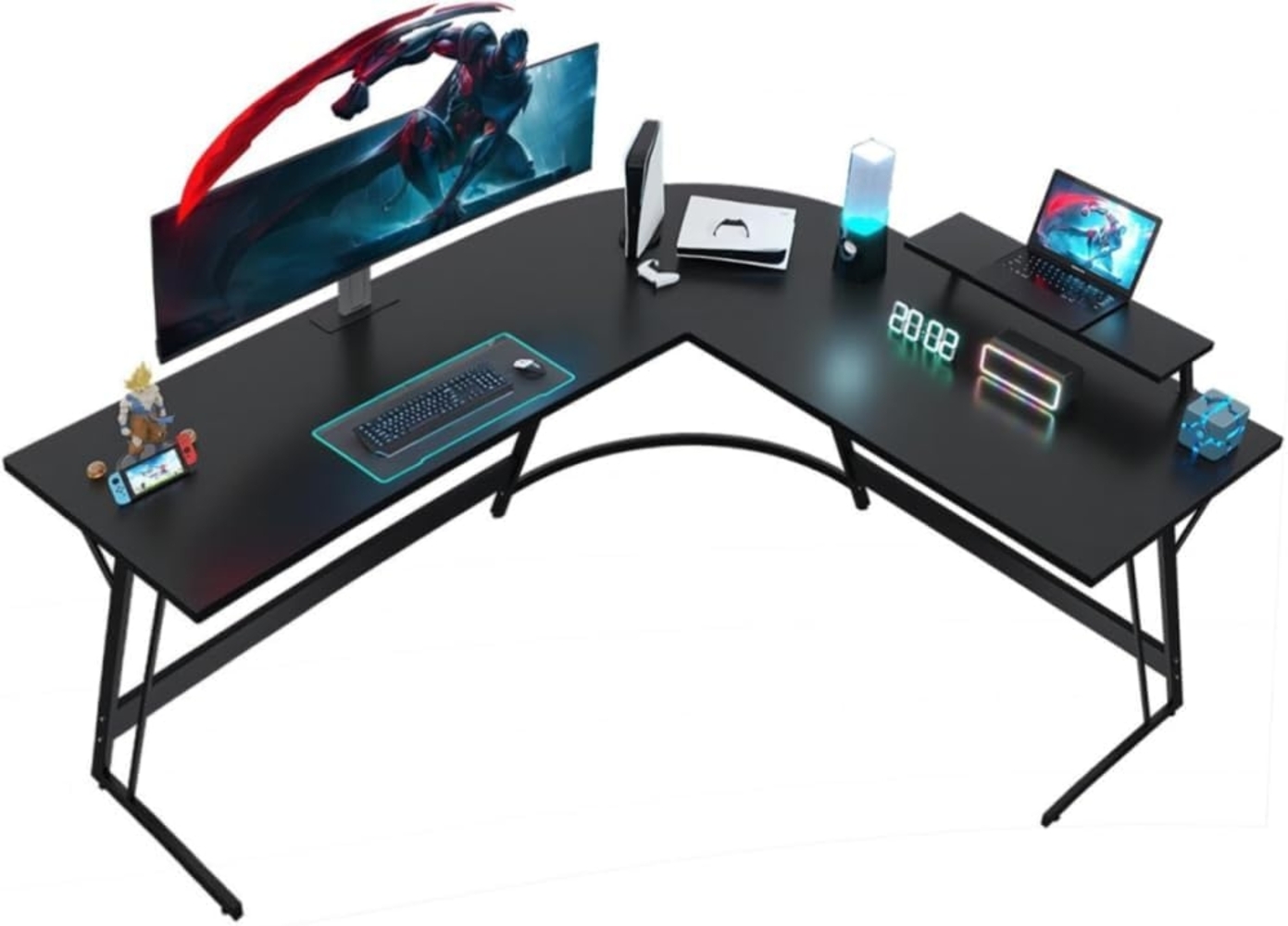 JUMMICO Gaming Tisch 150 x 130 x 75 cm,Schreibtisch mit Monitorständer,Eckschreibtisch,Schreibtisch L Form,Gaming Schreibtisch L-förmiger,Groß Pc Ecktisch,Schwarz Bild 1