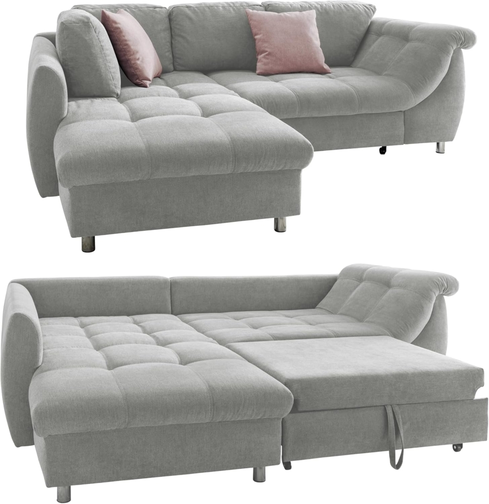 luma-home Ecksofa 17002, mit Bettkasten 250x190 cm, Ottomane links, Bettfunktion, Wellenunterfederung, Mikrofaser Grau Bild 1