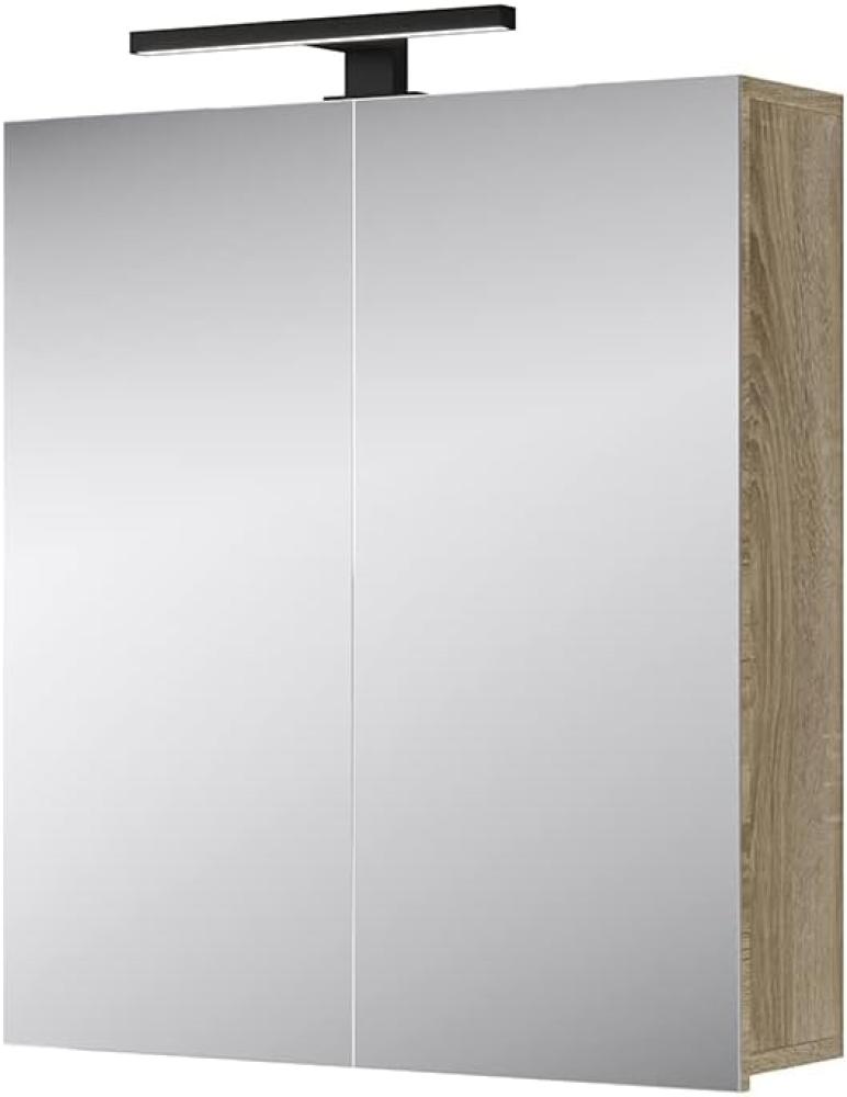 Planetmöbel Merkur Spiegelschrank Bad mit Beleuchtung 60 cm breit | Badschrank hängend mit Spiegel | Matt-Schwarz LED Beleuchtung | Sonoma Eiche Bild 1