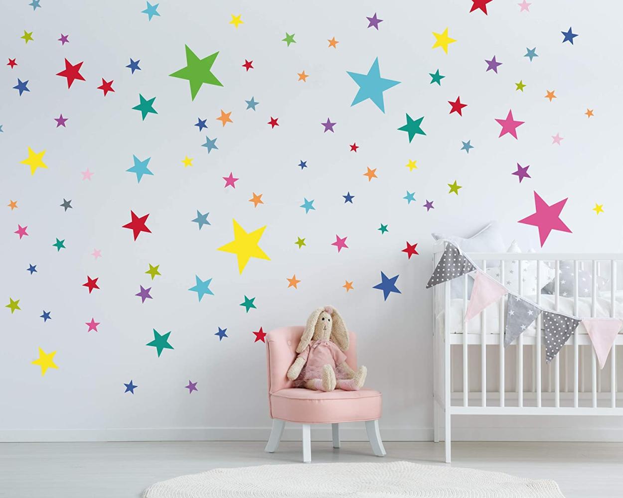 100 Sterne Wandtattoo fürs Kinderzimmer - Wandsticker Set - Pastell Farben, Baby Sternenhimmel zum Kleben Wandaufkleber Sticker Wanddeko - Wandfolie, Kleinkinder, Erstausstattung auf Rauhfaser Bunt Bild 1