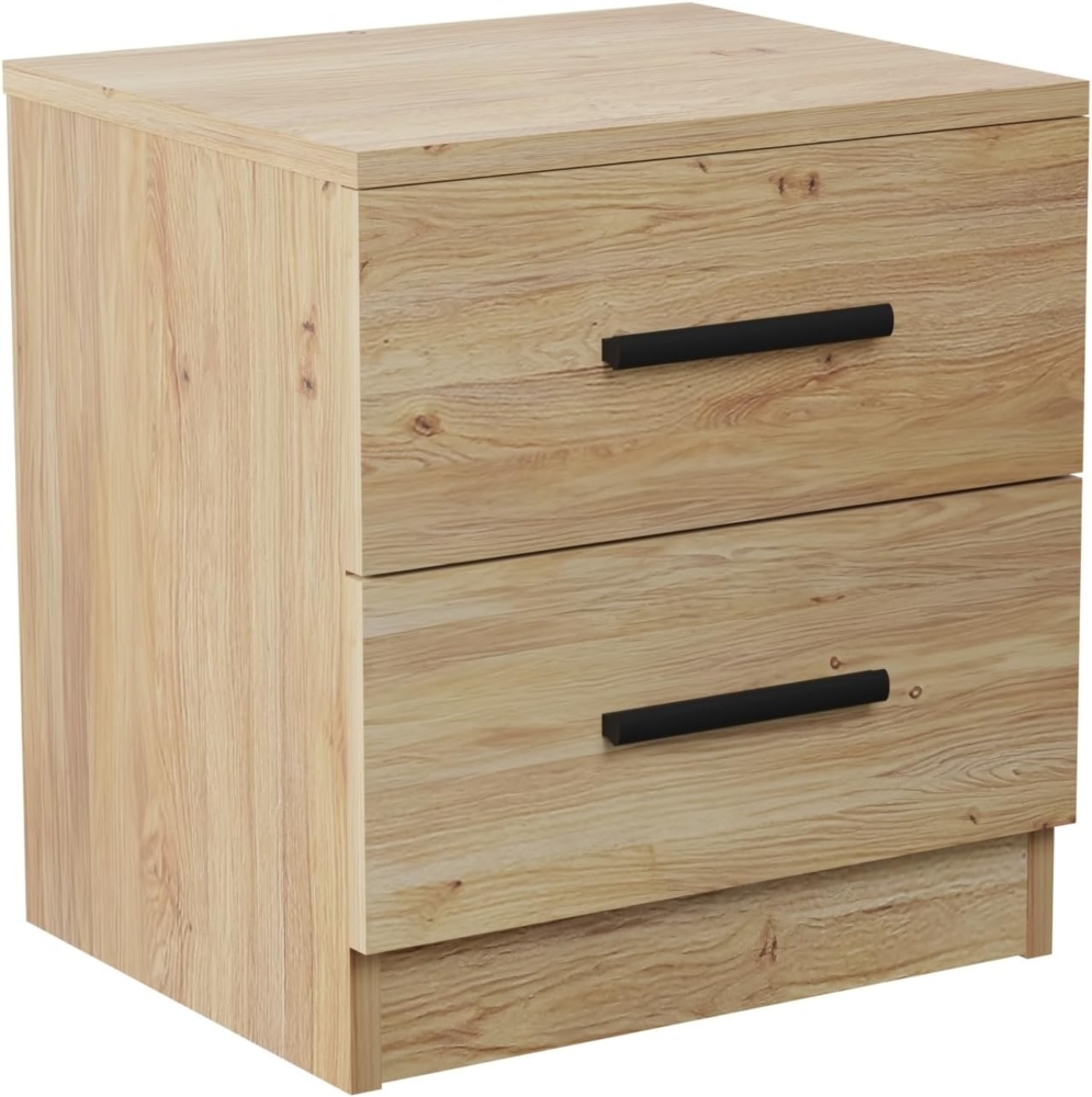 Homey Nachttisch im nordischen Stil, Modell Alais, mit 2 Schubladen, praktisches und Elegantes Design, Honigeiche, Maße: 40 cm breit x 46,5 cm hoch x 35 cm tief Bild 1