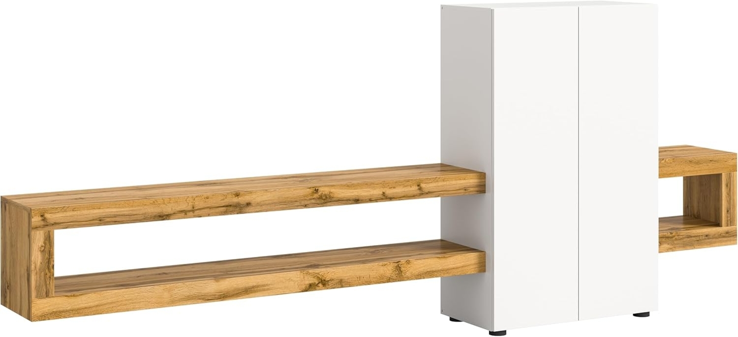 xonox. home Wohnzimmer Samba Wohnwand TV-Möbel Wohnkombination Wohnzimmermöbel Wohnzimmerschrank Möbelkombination Wohnzimmerset in weiß melamin Abs. Wotan Eiche ca. 270 x 112 x 35 cm Bild 1