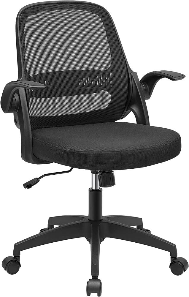 Songmics Bürostuhl, Schreibtischstuhl, ergonomischer Drehstuhl, Computerstuhl, höhenverstellbar, klappbare Armlehnen, Wippfunktion, schwarz OBN035B01 Bild 1