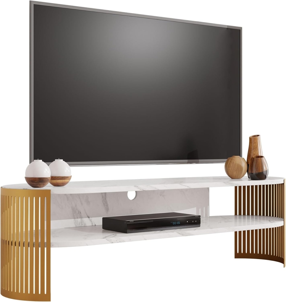 TV-Lowboard Fahugin Oval Gold (Farbe: Gold / Bianco Marmor) Bild 1