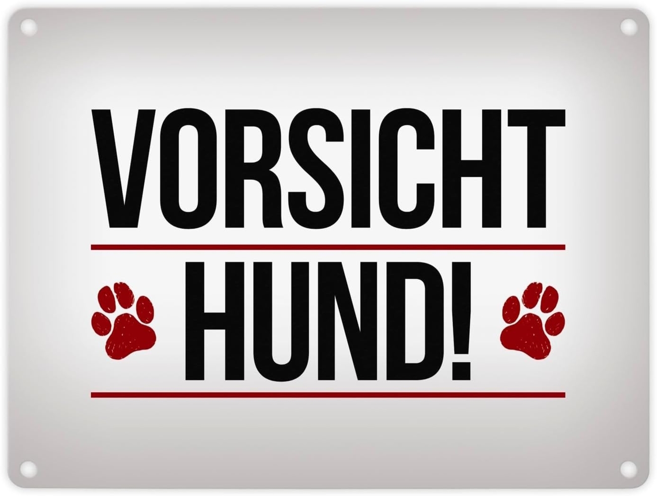 speecheese Metallschild Vorsicht Hund! Metallschild mit Pfoten Motiv in rot Warnung Hinweis Bild 1