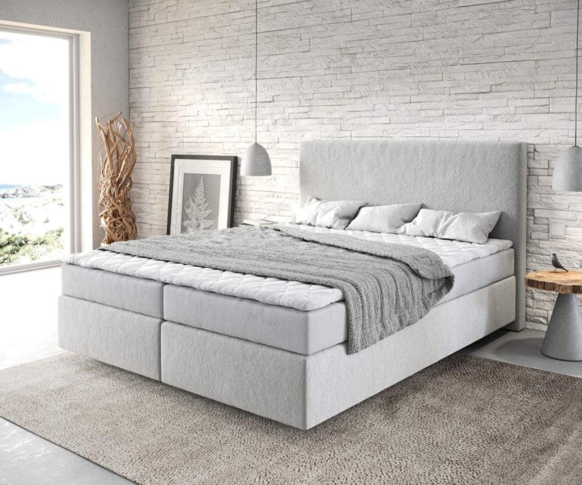 Boxspringbett Dream-Well Mikrofaser Silbergrau 160x200 cm mit Matratze und Topper Bild 1