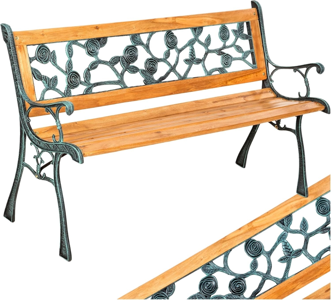 tectake® 2-Sitzer Gartenbank wetterfest, Gartenbank Holz im Landhausstil für Wintergarten Möbel, als romantische Balkonbank, Holzbank Garten, Gartenmöbel Bänke 124 x 52 x 74 cm Bild 1
