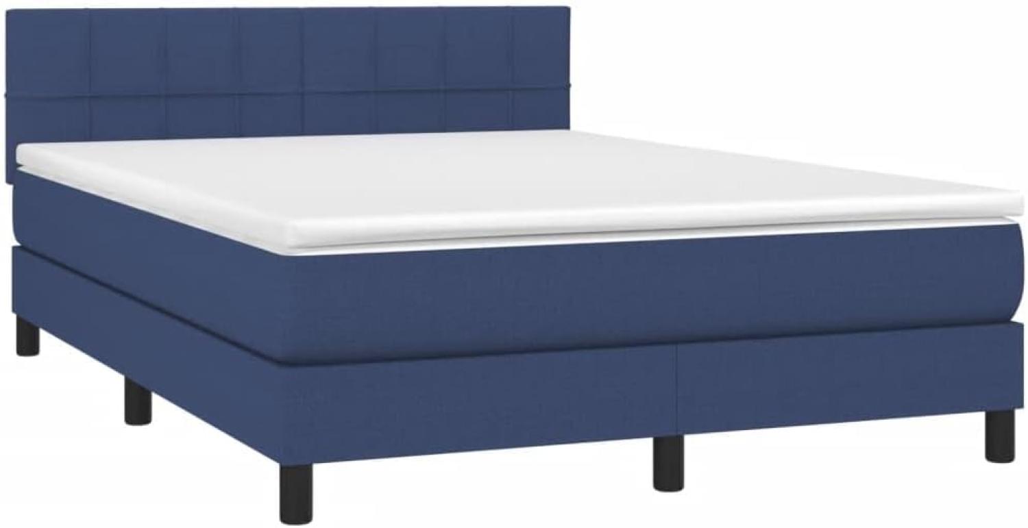 vidaXL Boxspringbett mit Matratze Blau 140x200 cm Stoff Bild 1