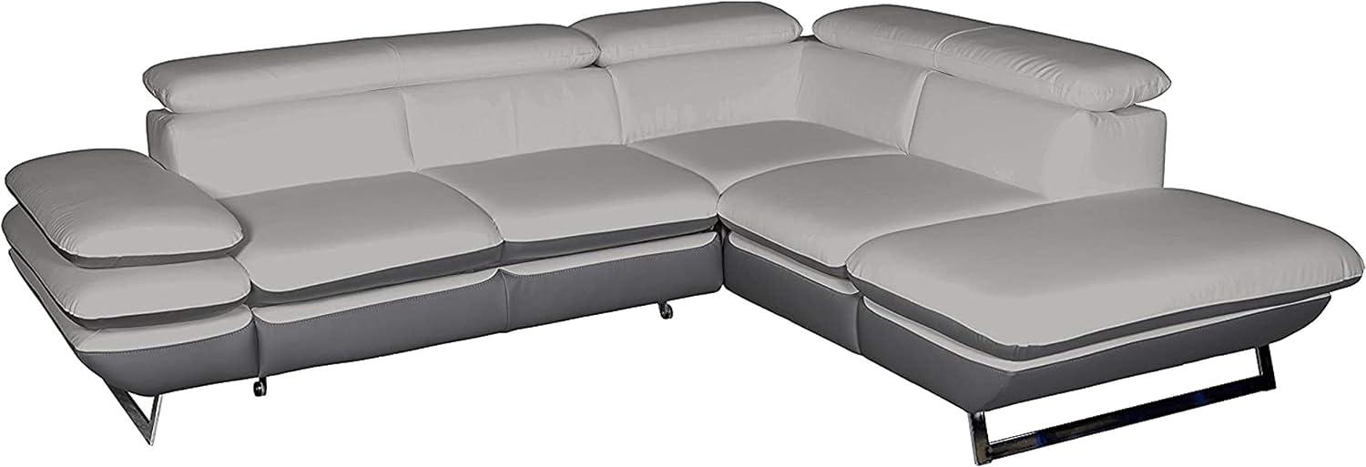 Mivano Ecksofa Prestige / Couch in L-Form mit Ottomane / Kopfteile und Armteil verstellbar / 265 x 74 x 223 / Zweifarbiges Kunstleder, hellgrau/dunkelgrau Bild 1