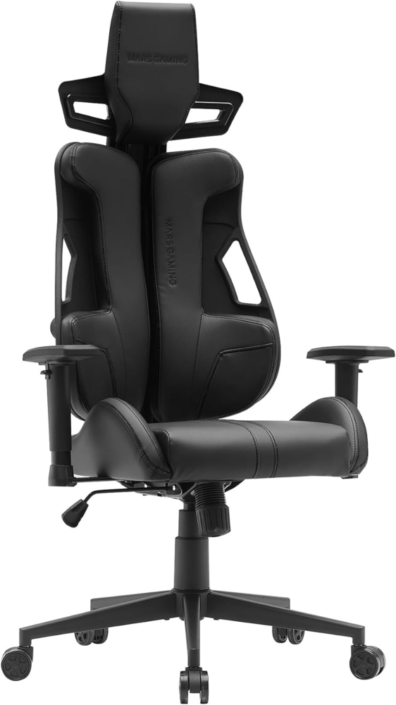 MARSGAMING MGC-Elite, Ergonomischer Gaming-Stuhl, Flexibler Anpassbarer Rückenlehne, 2D Verstellbare Armlehnen, Kippbarer Sitz, PU-Leder Finish, Bürostuhl XL-Rollen, Klasse 4 Gasdruckfeder, Schwarz Bild 1