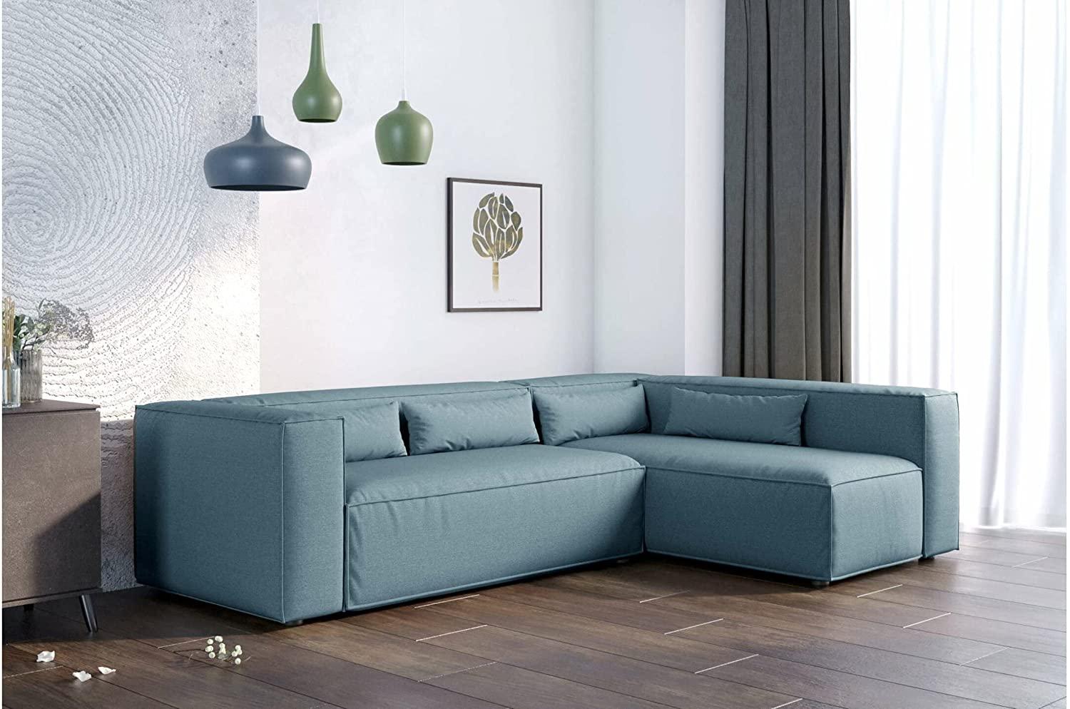 Stylefy Floren Ecksofa Strukturstoff LARS Hellblau Rechts Bild 1