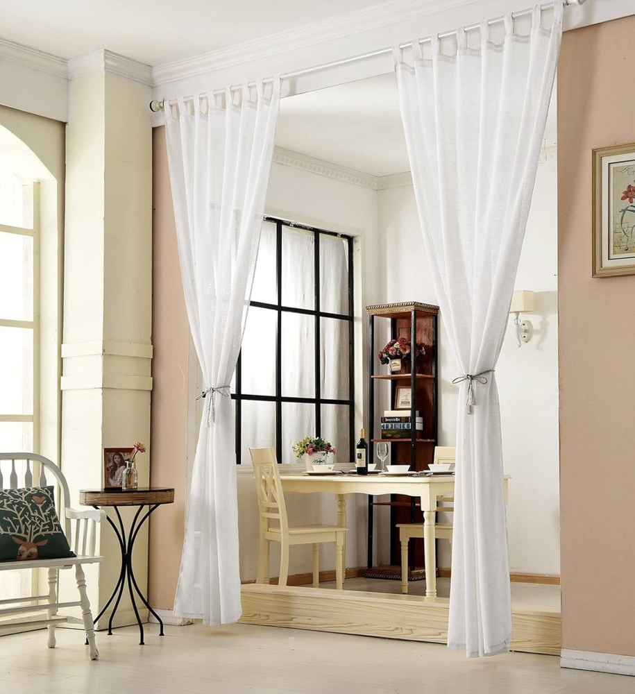 Woltu Gardine, (2 St), transparent, Gardinen transparent mit Schlaufen Leinen Optik Bild 1