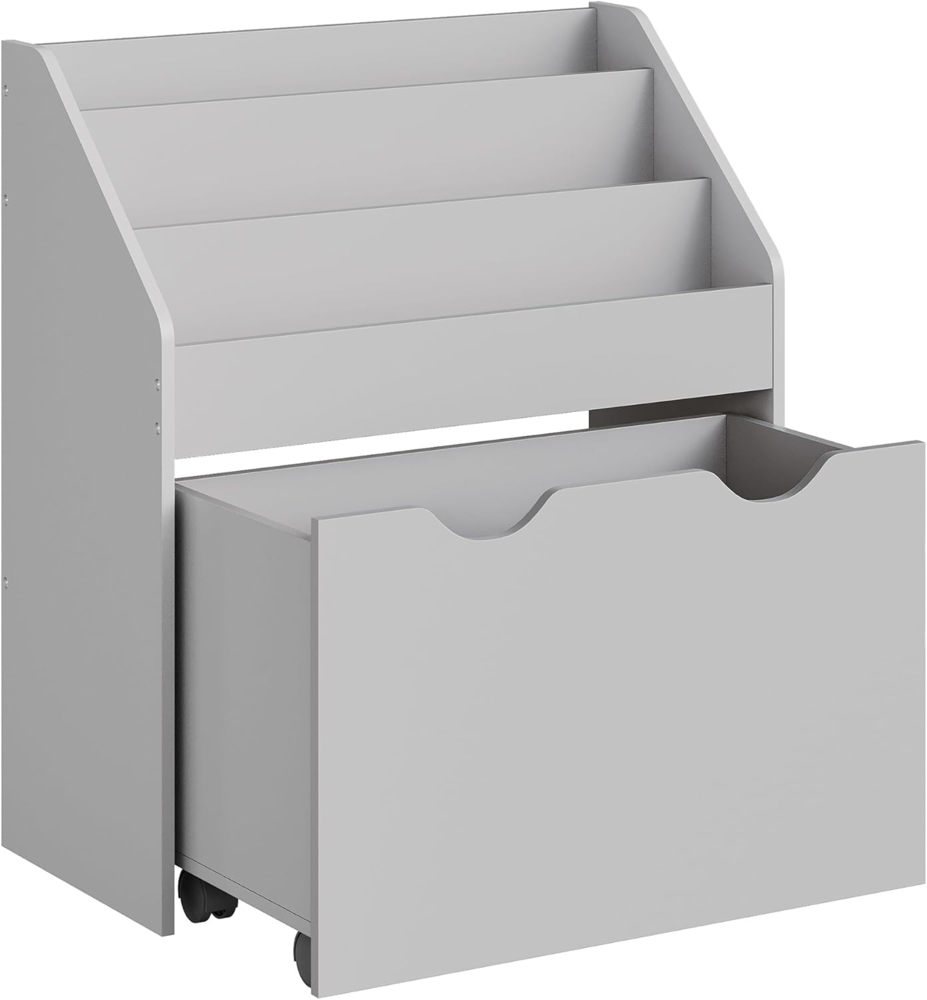 Songmics Bücherregal für Kinder, mit 3 Regalebenen und Aufbewahrungsbox auf Rollen, MDF Taubengrau 29,5 x 62,5 x 70 cm Bild 1