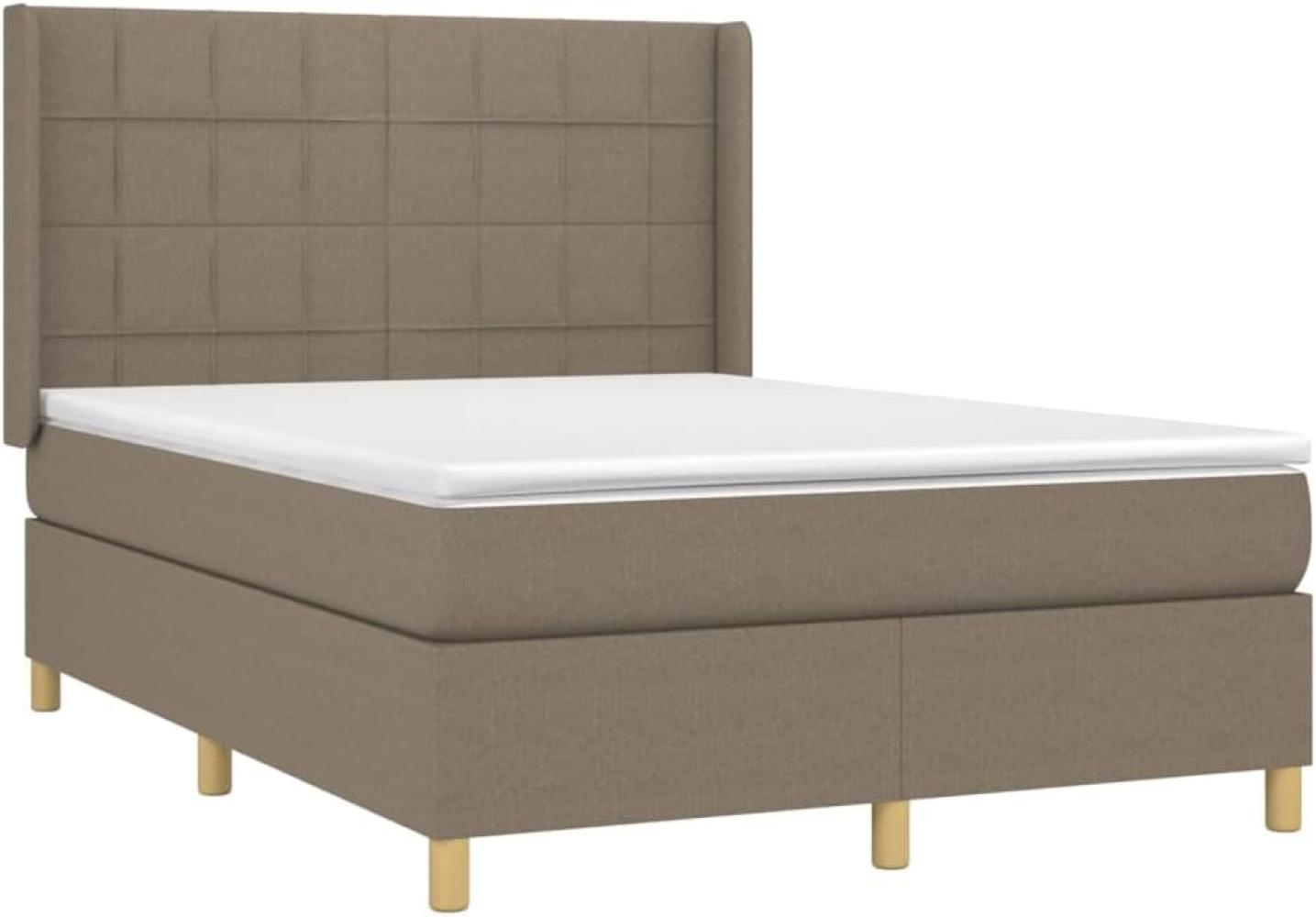 vidaXL Boxspringbett mit Matratze Taupe 140x200 cm Stoff 3131997 Bild 1