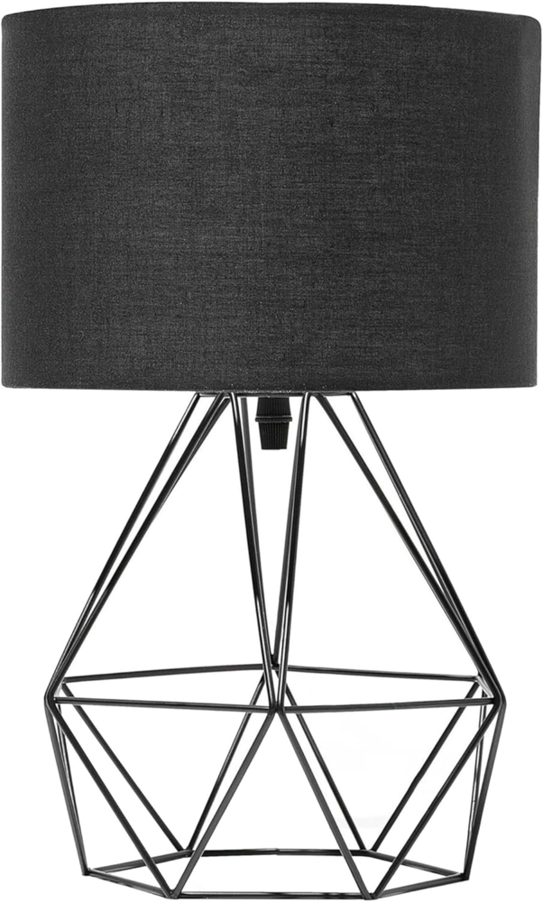 'Maroni' Tischlampe Schwarz Metall 35 cm Stoffschirm Lampenfuß Diamantform Kabel mit Schalter Modernes Design Bild 1