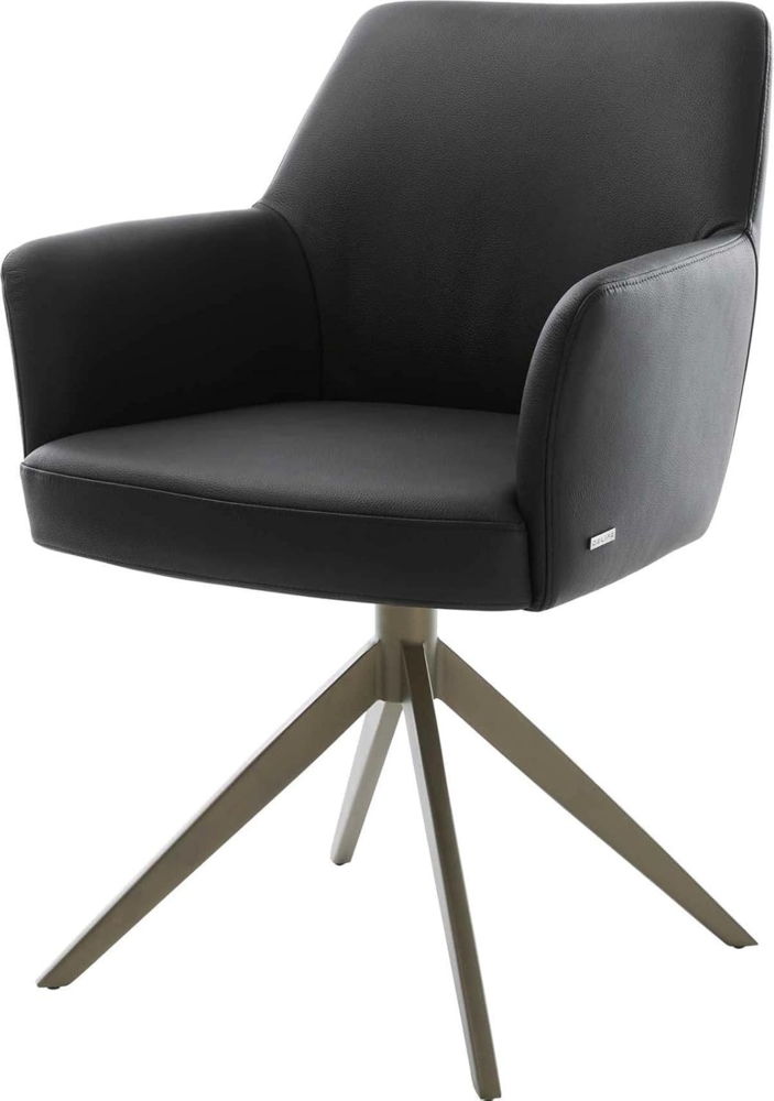 Drehstuhl Xana-Flex mit Armlehnen Echt-Leder Schwarz Kreuzgestell breit Effektfinish Titan 360° drehbar Wippfunktion Taschenfederkern Bild 1