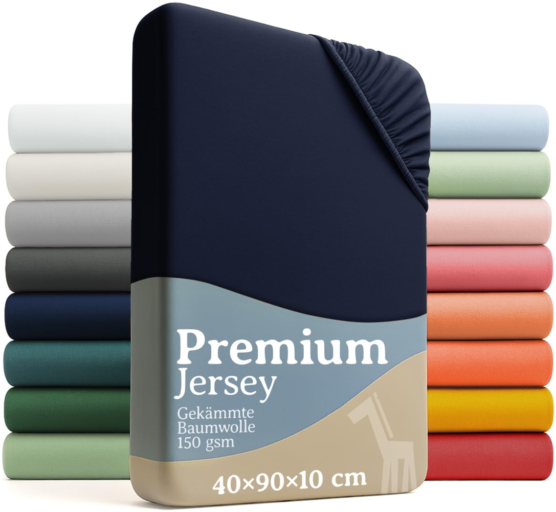 Laleni 2er-Set Premium Spannbettlaken Stubenwagen 40x90 cm - Oeko-Tex Zertifiziert, 100% Baumwolle, atmungsaktives Spannbetttuch Jersey Baby, 150 g/m², Dark Ocean Blue - Blau Bild 1