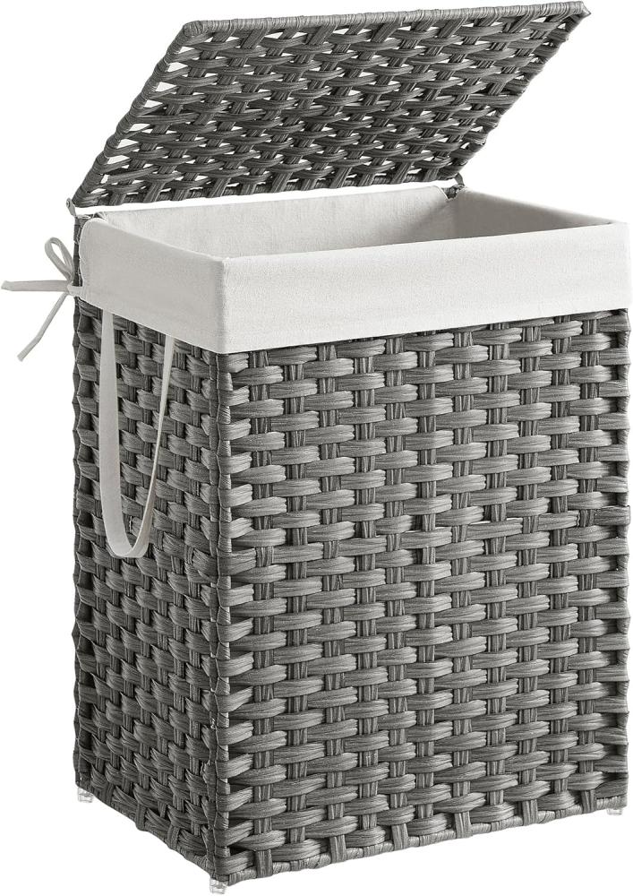 Songmics Wäschekorb handgeflochten, Rattan Grau, 90L 46 x 33 x 60 cm Bild 1