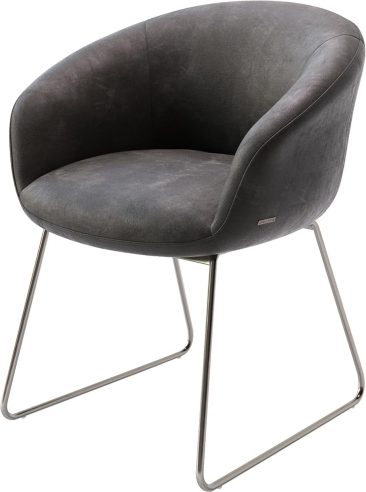 Esszimmerstuhl Vinka-Flex mit Armlehnen Mikrofaser Anthrazit Vintage Kufengestell Edelstahl Taschenfederkern Bild 1