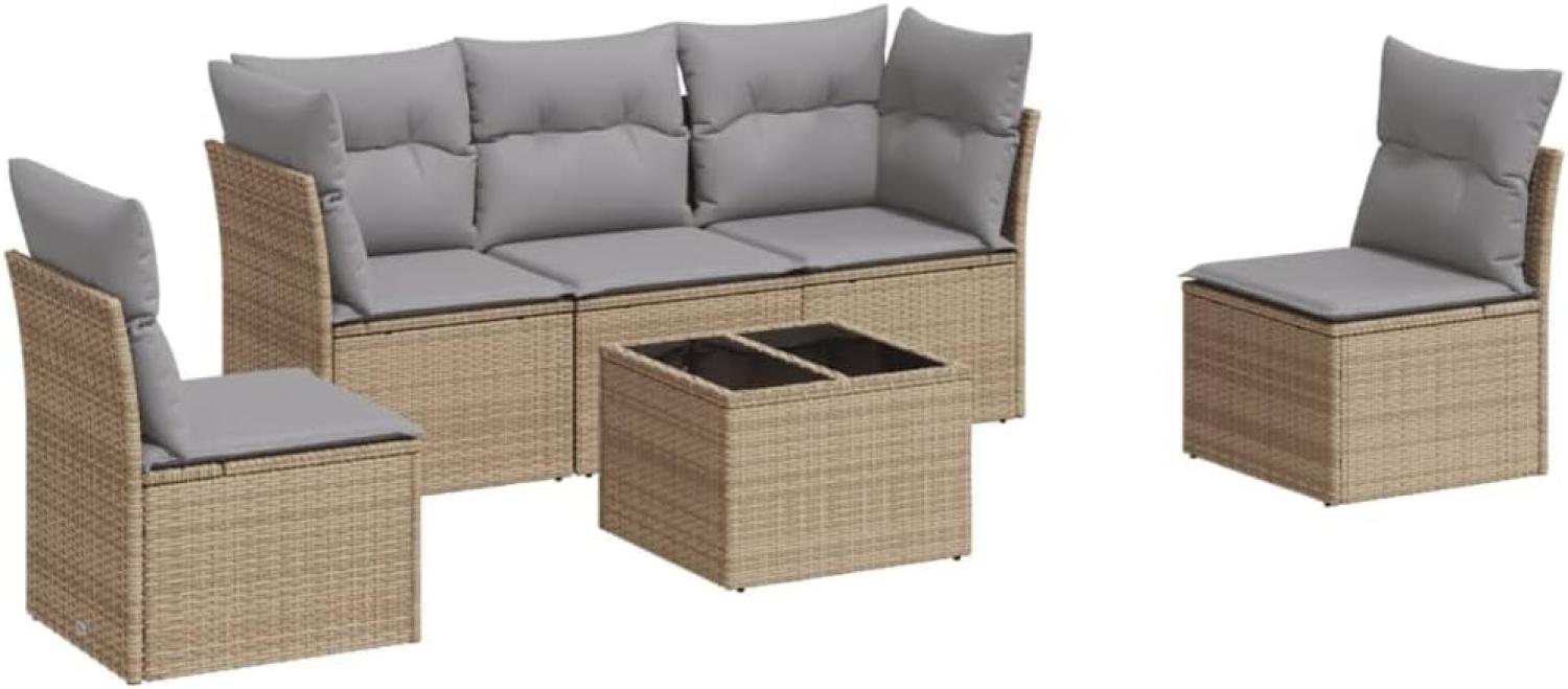 vidaXL 6-tlg. Garten-Sofagarnitur mit Kissen Beige Poly Rattan 3217359 Bild 1