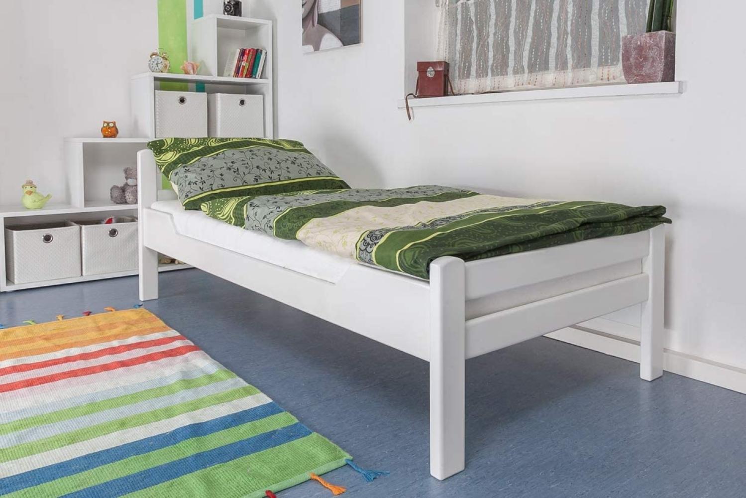 Einzelbett\"Easy Premium Line\" K1/2n, Buche Vollholz massiv weiß lackiert - Maße: 90 x 200 cm Bild 1