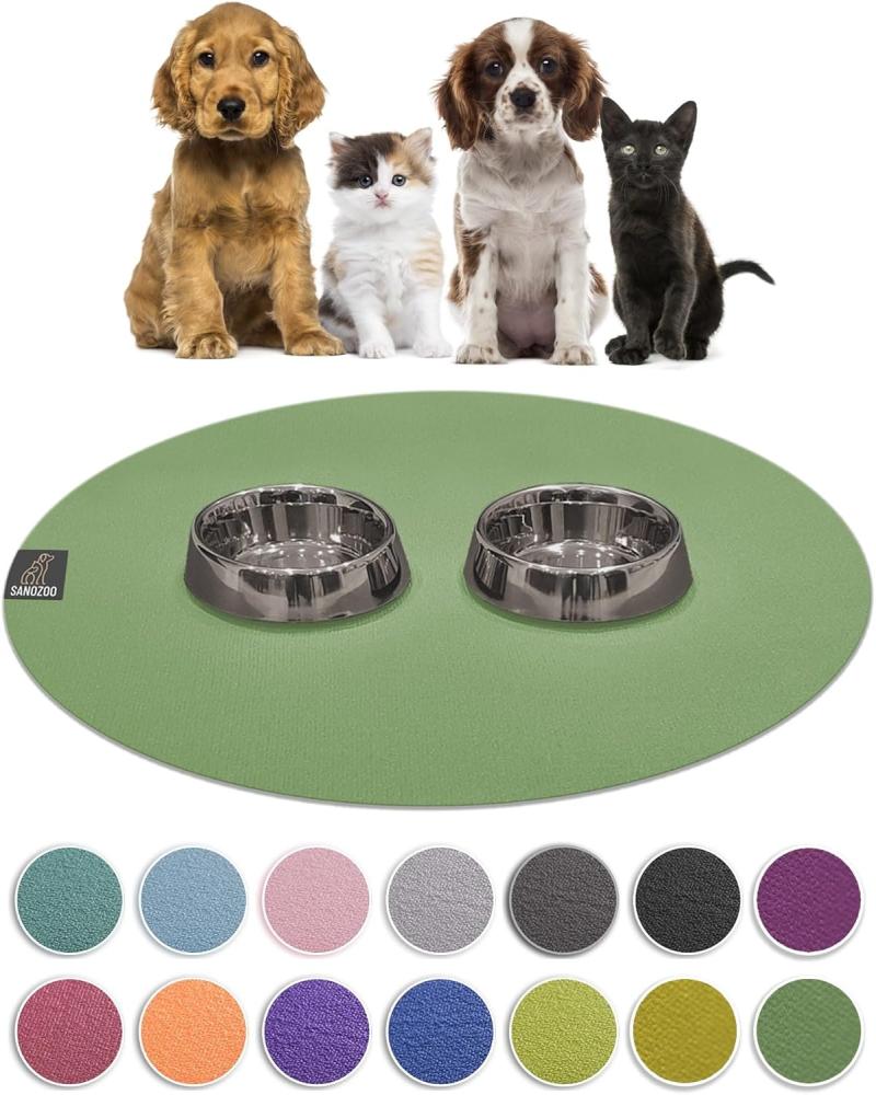 SanoZoo® - Napfunterlage, Öko-TEX - Made in Germany - rutschfeste Futtermatte für Hunde & Katzen, Rund 80 cm Olivgrün Bild 1