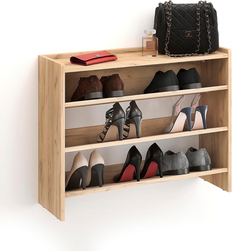 KOMTO Schuhregal Elexis 3 Schmal - Schuhablage Flur mit 3 Ebenen Offener Schuhschrank, Schuh Organizer Platzsparend 80 x 25 x 60 cm Bild 1