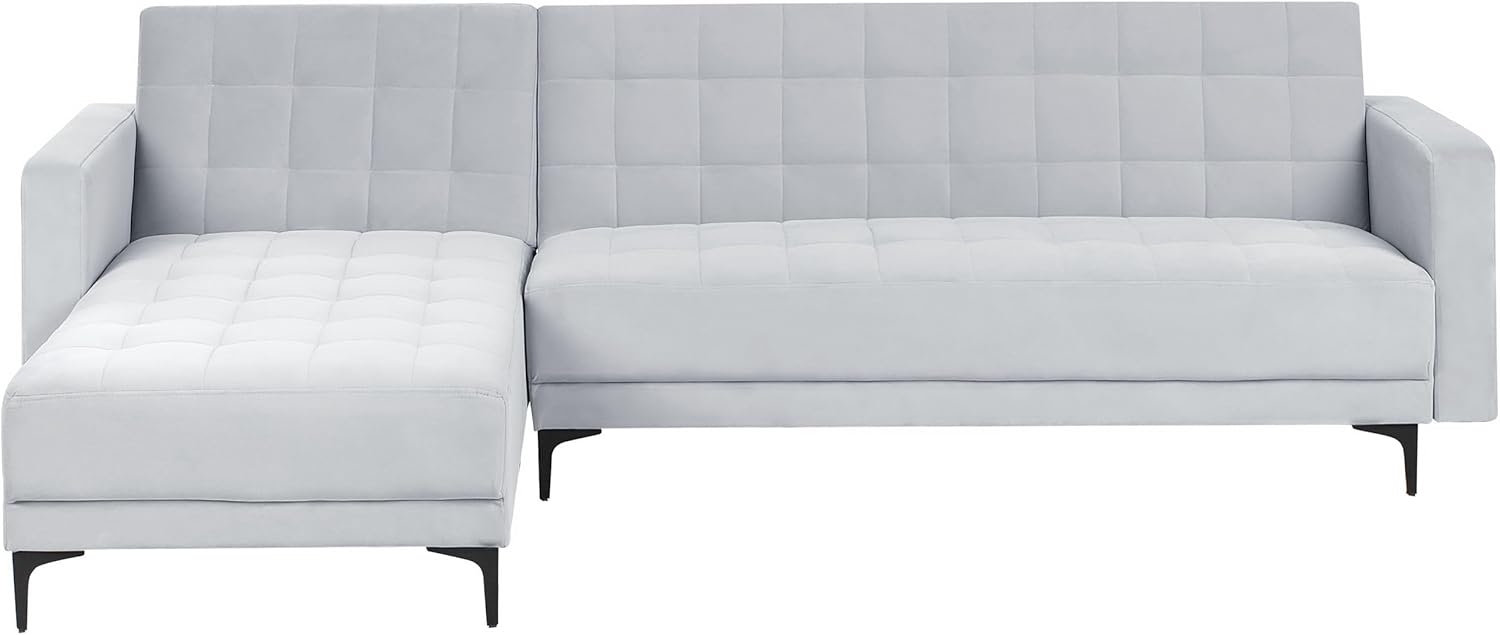 Modul Eckschlafsofa 4-Sitzer ABERDEEN Samtstoff Hellgrau rechtsseitig Bild 1