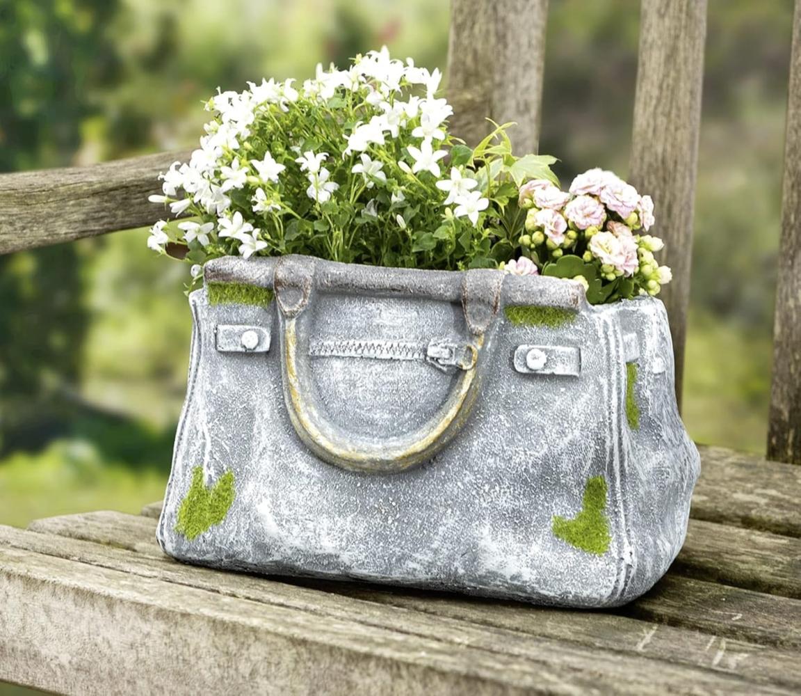 Dekoleidenschaft Blumentopf "Handtasche" in Stein Optik, Pflanztopf in Taschenform, Pflanzgefäß (1 St), Gartendeko für Draußen, Pflanzschale, Blumenschale, Übertopf Bild 1