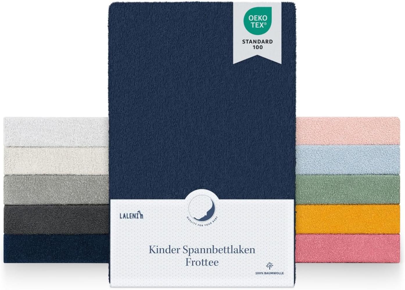 Laleni Frottee Spannbettlaken 60x120-70x140cm - Oeko-TEX Zertifiziertes Bettlaken, Faltenfreie Spannbetttücher für Kinderbett, Babybett und Moses Körbchen, Dark Ocean Blue - Blau Bild 1