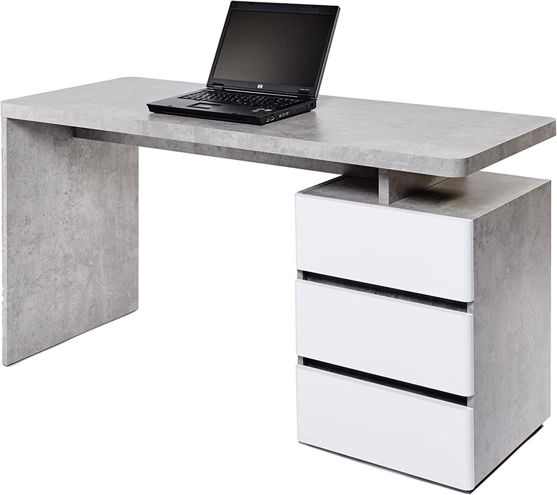 Amazon Marke - Movian Skadar - Schreibtisch mit 3 Schubladen, 140 x 55 x 76 cm, Farbe: Mattweiß/Beton Bild 1