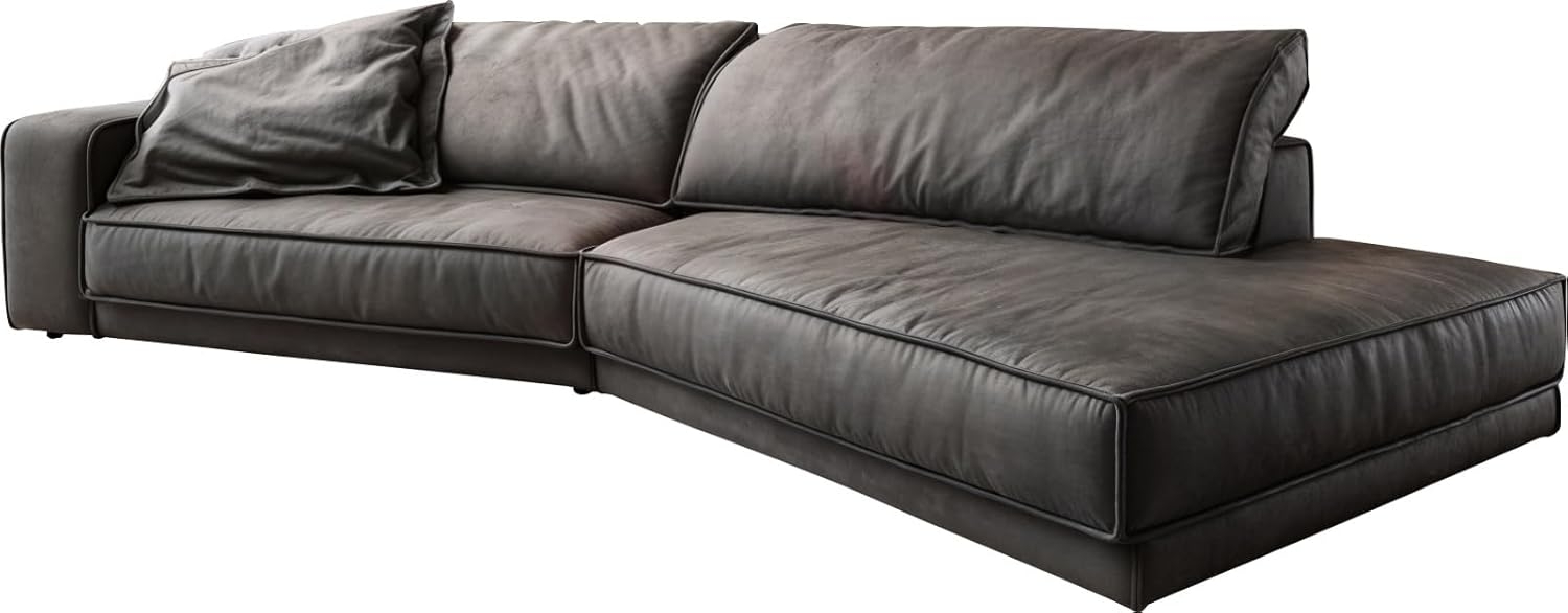 Big-Sofa Snoosh 400x150 cm Mikrofaser Schwarz Vintage Recamiere rechts Bild 1