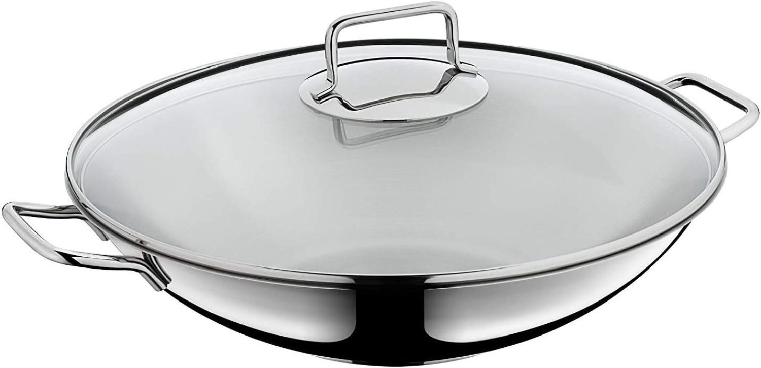 WMF Macao Wok Induktion 2-teilig, Wokpfanne 36 cm mit Glasdeckel, Wok für Induktion, Cromargan Edelstahl poliert, unbeschichtet Bild 1