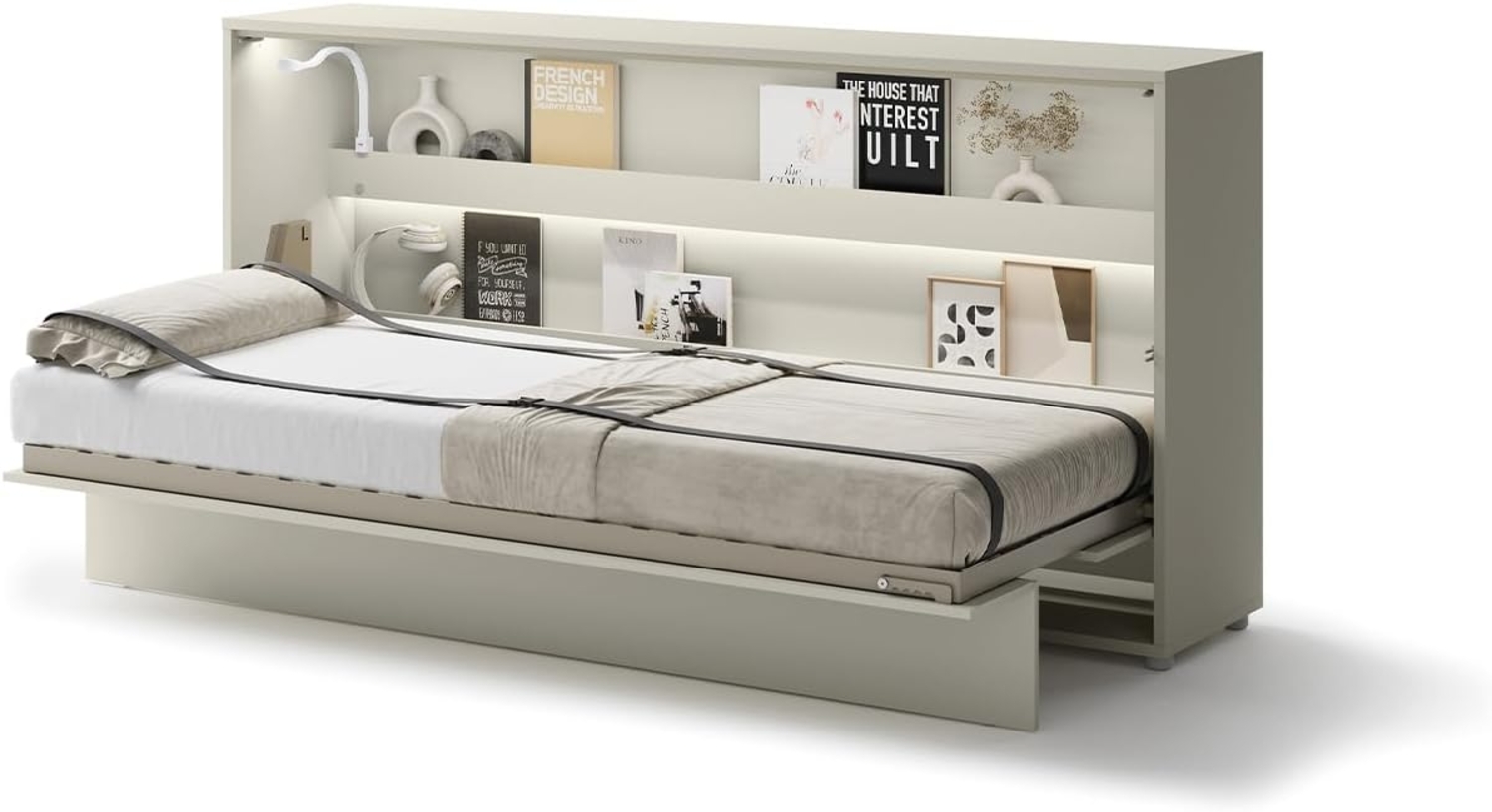 MEBLINI Schrankbett Bed Concept - BC-06 - 90x200 cm Horizontal - Kaschmir mit Matratze - Wandbett mit Lattenrost - Klappbett mit Schrank - Wandklappbett - Murphy Bed - Bettschrank Bild 1