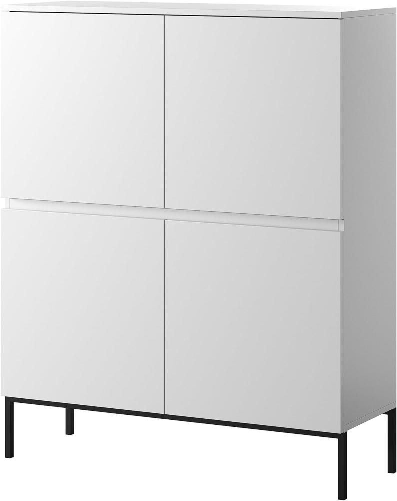 Selsey Bemmi - Highboard Hochkommode 4-türig, Weiß mit schwarzen Beinen, 100 cm Bild 1