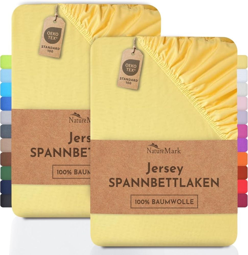 NatureMark 2er Pack Jersey Spannbettlaken, Spannbetttuch 100% Baumwolle in vielen Größen und Farben MARKENQUALITÄT ÖKOTEX Standard 100 | 180 x 200 cm - 200 x 200 cm - gelb Bild 1