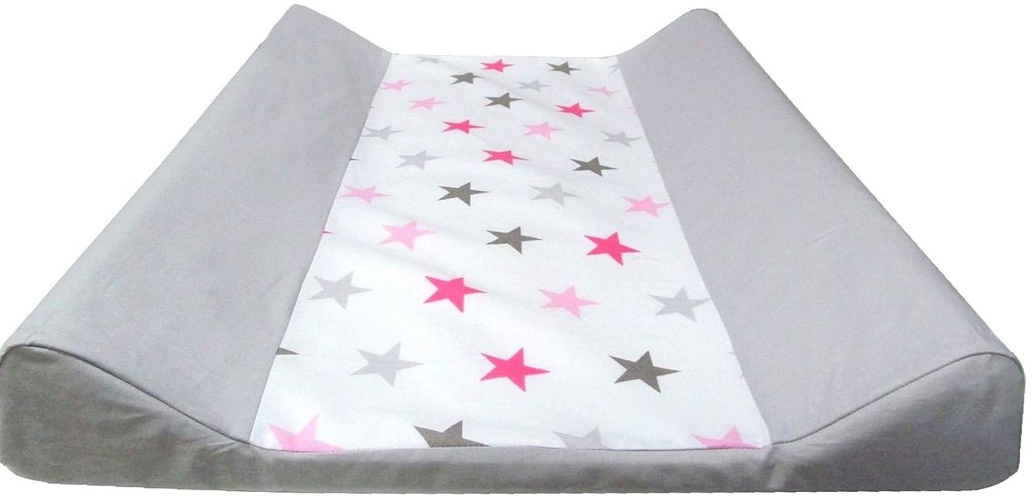 Babymajawelt® Wickeltischauflage Wickelauflage 50x70 cm - 2 Keil Mulde inkl. Baumwollbezug ver. Designs, Folienwickelauflage Phthalatfrei, inkl. abnehmbaren Baumwollbezug (Big Stars rosa) Bild 1