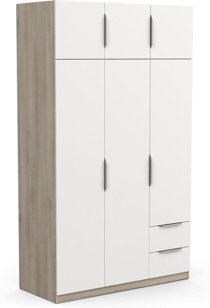 Demeyere Moderner Kleiderschrank, 6 Türen, 5 Einlegeböden, 2 Schubladen, Farbe: Eiche Kronberg & Mattes Weiß, 119,4 x 51,1 x 203 cm, Holzwerkstoff Bild 1