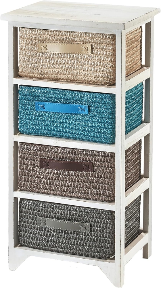 Kobolo Regal Holzregal white washed mit 4 Schubfächer Bild 1